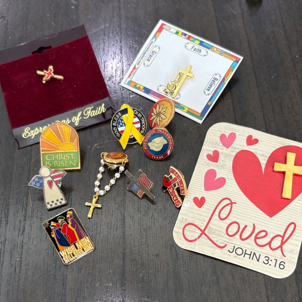 Expressions Religious Pin Lot with Red, Gold, Yellow, White, Black Accents